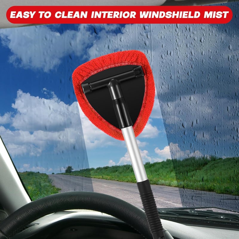 Potchen 8 Pcs Car Windshield Cleaner Tool Kit with Extendable Handle, Microfiber Towel Pads, Brush, Empty Spray Bottle for Auto Glass Wiper Suvs Rvs & Home Windows(Red) - Image 5